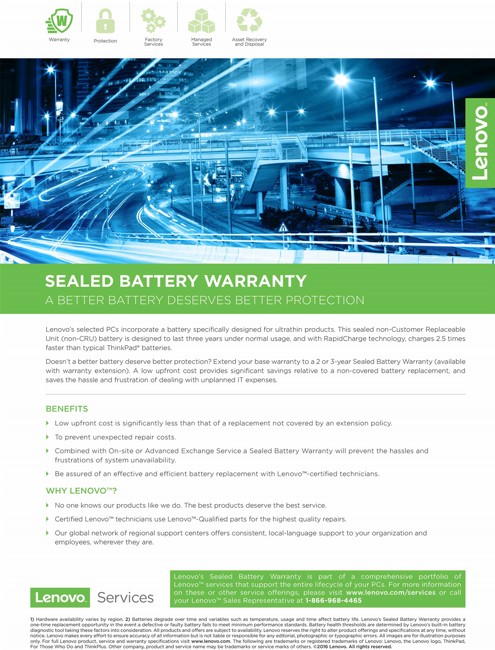 LENOVO Warranty 3 Year Sealed Battery