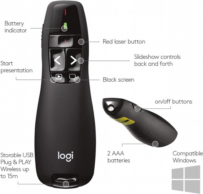שלט מצגות לוגיטק Logitech Wireless Presenter R400