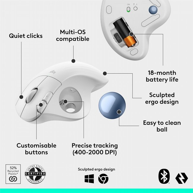 ���� ������ �������� ������ Logitech Ergo M575S Wireless Trackball Off-White 91000-703-00