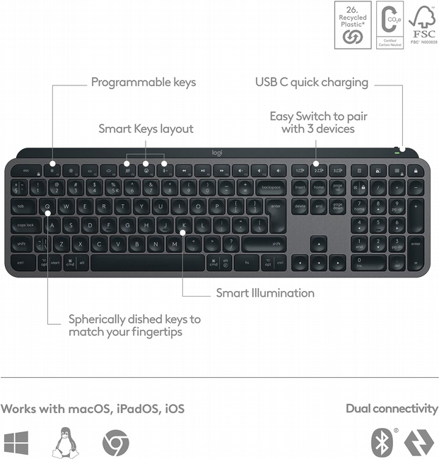 ����� ������� ������ LOGITECH MX KEYS S PLUS 92001-158-90