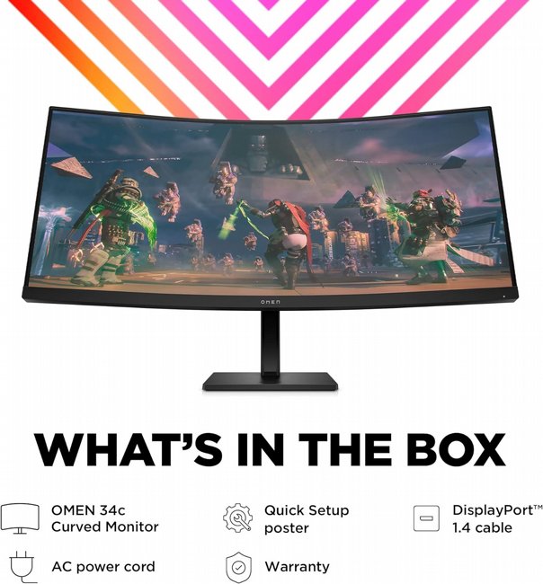 ��� 34 ���� HP OMEN 34c G2 WQHD 180Hz Curved Gaming Monitor AV4C1AA