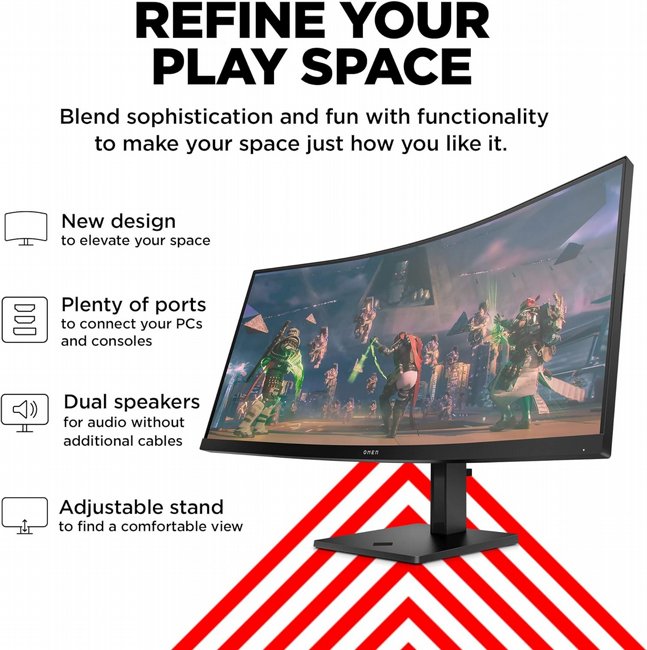 ��� 34 ���� HP OMEN 34c G2 WQHD 180Hz Curved Gaming Monitor AV4C1AA