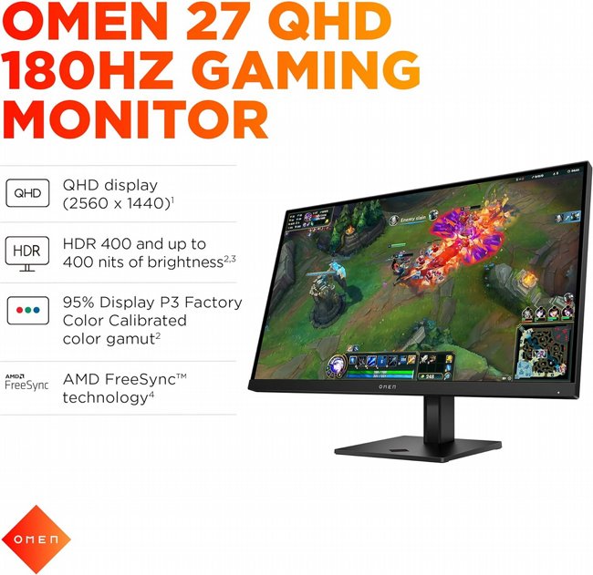 ��� 27 ���� HP OMEN 27 G2 180Hz Gaming Monitor AV4K1AA