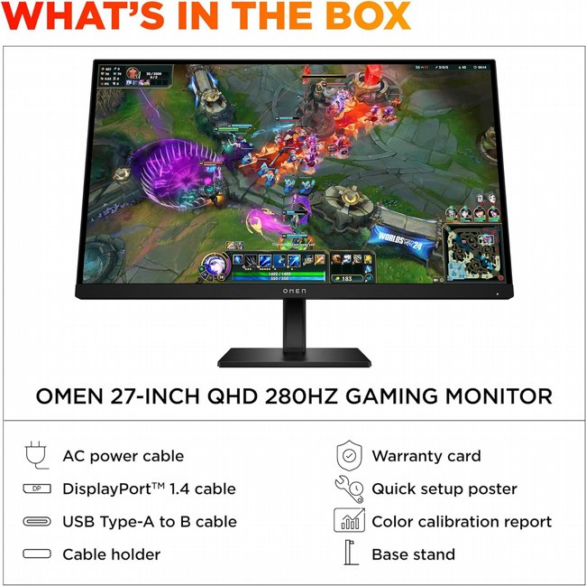 ��� 27 ���� ���� ������� HP OMEN 27qs QHD G2 280Hz Gaming Monitor AW3V0AA 