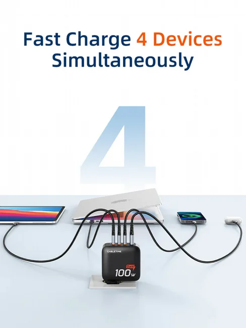 ���� ��� ��� CABLETIME 100W 3xUSB-C+1xUSB-A CT-GAN100-PB