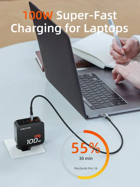 ���� ��� ��� CABLETIME 100W 3xUSB-C+1xUSB-A CT-GAN100-PB