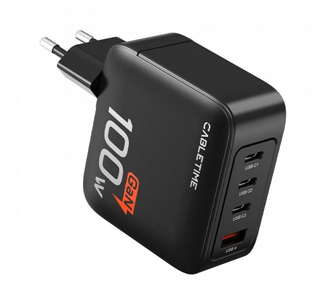 ���� ��� ��� CABLETIME 100W 3xUSB-C+1xUSB-A CT-GAN100-PB