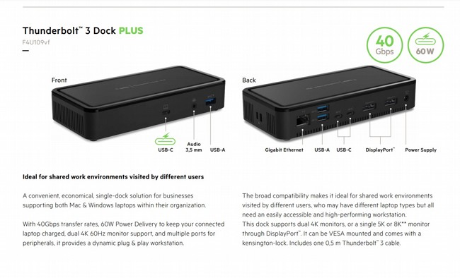 ���� ����� Belkin Thunderbolt 3 Dock Plus F4U109VF