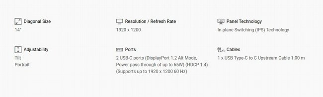 ��� �� ���� 14 ���� Dell Pro 14 Plus Portable Monitor P1425